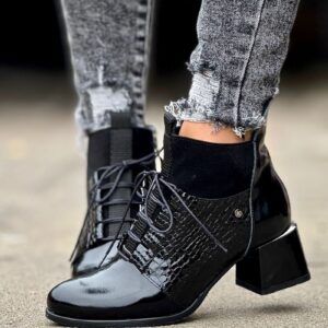 Zgrabne botki na obcasie KAZADII FEMME BLACK skóra naturalna