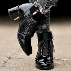Zgrabne botki na obcasie KAZADII FEMME BLACK skóra naturalna