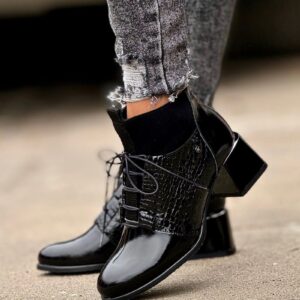 Zgrabne botki na obcasie KAZADII FEMME BLACK skóra naturalna