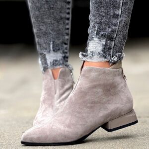 Zgrabne botki na obcasie VELVETTI BEIGE skóra naturalna