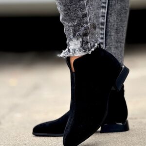 Zgrabne botki na obcasie VELVETTI BLACK skóra naturalna - obrazek 5