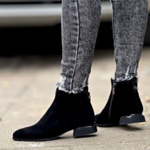 Zgrabne botki na obcasie VELVETTI BLACK skóra naturalna - obrazek 6
