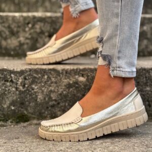 Lekkie mokasyny KAZADII ORCHILLA GOLD/BEIGE skóra naturalna