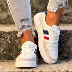 Lekkie trampki AVILA WHITE NAVY RED skóra naturalna