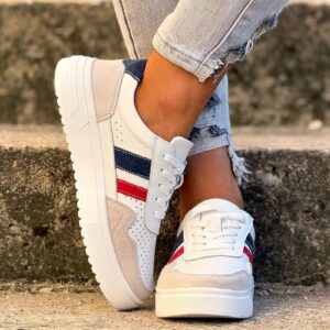 Lekkie trampki AVILA WHITE NAVY RED skóra naturalna
