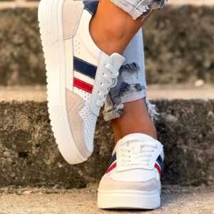 Lekkie trampki AVILA WHITE NAVY RED skóra naturalna