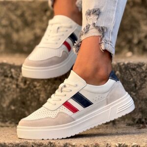 Lekkie trampki AVILA WHITE NAVY RED skóra naturalna