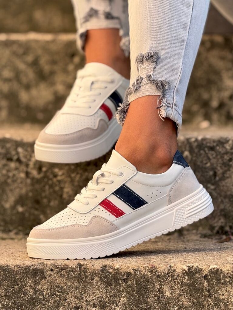 Lekkie trampki AVILA WHITE NAVY RED skóra naturalna - obrazek 8