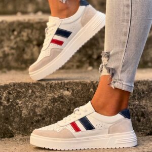 Lekkie trampki AVILA WHITE NAVY RED skóra naturalna