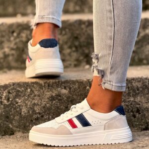 Lekkie trampki AVILA WHITE NAVY RED skóra naturalna