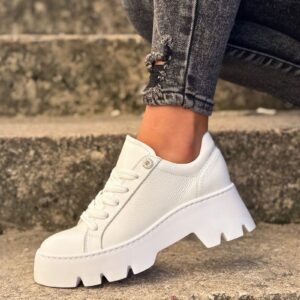 Modne trampki na wyższej podeszwie KAZADII TOLIARA WHITE skóra naturalna - obrazek 8