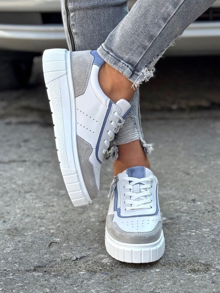 Wygodne trampki na wyższej podeszwie ANTONELLA WHITE NAVY skóra naturalna - obrazek 7