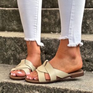 Klapki KAZADII MADONA BEIGE skóra naturalna polska produkcja