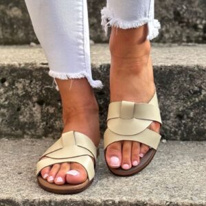 Klapki KAZADII MADONA BEIGE skóra naturalna polska produkcja