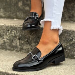 Lakierowane loafersy ANDREA BLACK skóra naturalna