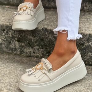 Lekkie trampki KAZADII ELODIE BEIGE SLIP ON skóra naturalna
