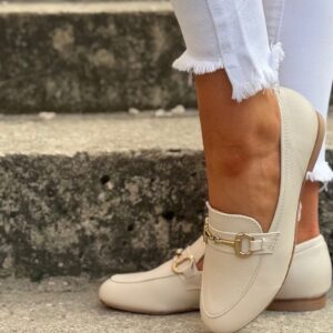 Loafersy JAMILA BEŻ skóra naturalna lico