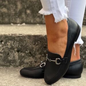 Loafersy JAMILA BLACK skóra naturalna lico