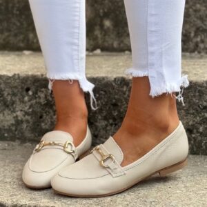 Loafersy JAMILA BEŻ skóra naturalna lico