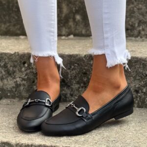 Loafersy JAMILA BLACK skóra naturalna lico