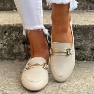 Loafersy JAMILA BEŻ skóra naturalna lico