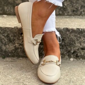 Loafersy JAMILA BEŻ skóra naturalna lico