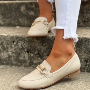Loafersy JAMILA BEŻ skóra naturalna lico