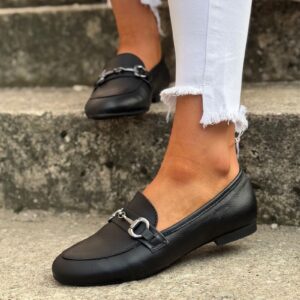 Loafersy JAMILA BLACK skóra naturalna lico