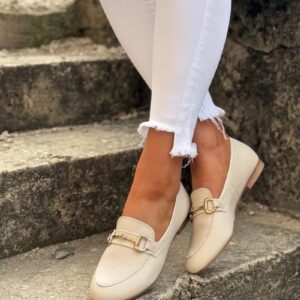 Loafersy JAMILA BEŻ skóra naturalna lico
