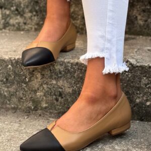 Stylowe baleriny PARISIENNE CHIC BEIGE BLACK skóra naturalna