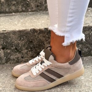 Bardzo lekkie trampki FRONTERIA BEIGE z siatką skóra naturalna