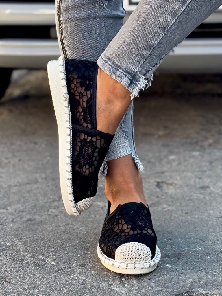 Koronkowe espadryle z siatką RIVIERA TULUM BLACK - obrazek 4