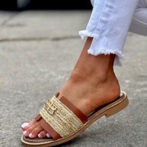Modne stylowe klapki KAZADII PALOMA CAMEL skóra naturalna