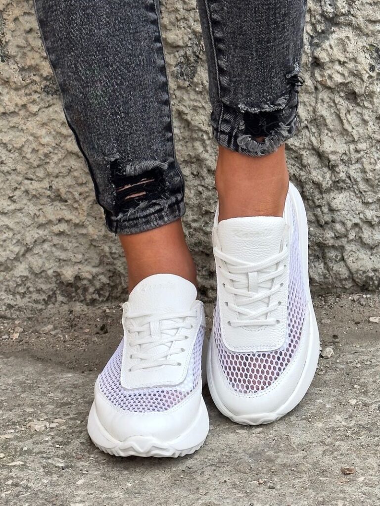 Sneakersy z siatką KAZADII TAVIRA WHITE skóra naturalna - obrazek 3
