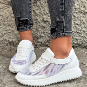 Sneakersy z siatką KAZADII TAVIRA WHITE skóra naturalna