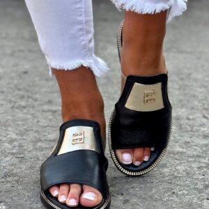 Stylowe klapki KAZADII MICHAELLE SLIDES BLACK skóra naturalna