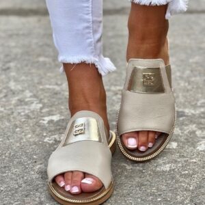Stylowe klapki KAZADII MICHAELLE SLIDES BEIGE skóra naturalna