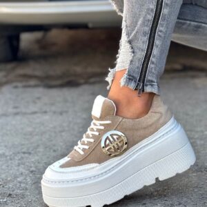 Trampki KAZADII ALICANTE BEIGE na wyższej podeszwie skóra naturalna