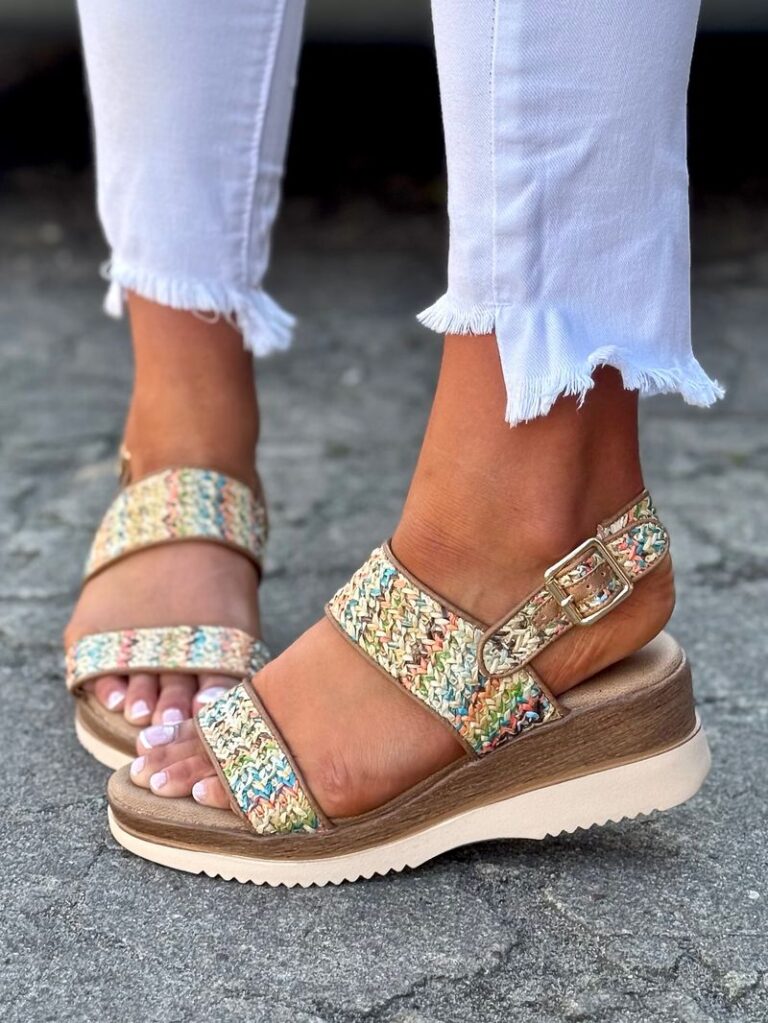 SANDAŁKI na koturnie  BEIGE MULTICOLOR BLOOM - obrazek 4
