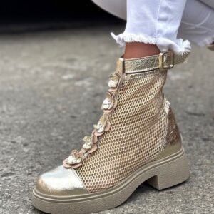 Stylowe włoskie botki z siatką AURORA FLEUR skóra naturalna