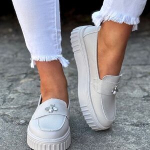 TRAMPKI slip on BEIGE PURE STEP skóra naturalna