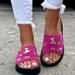 Wygodne klapki CLASSIC CHARM FUCHSIA skóra naturalna - obrazek 6