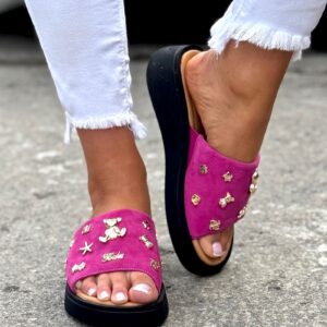 Wygodne klapki CLASSIC CHARM FUCHSIA skóra naturalna - obrazek 3