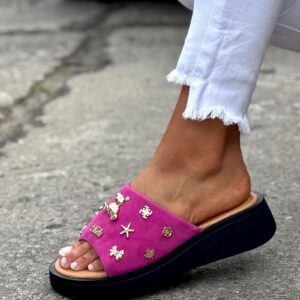 Wygodne klapki CLASSIC CHARM FUCHSIA skóra naturalna - obrazek 5