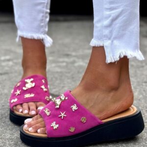 Wygodne klapki CLASSIC CHARM FUCHSIA skóra naturalna - obrazek 4