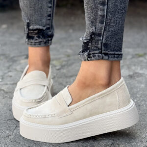 Lekkie trampki SLIP ON MAREA JASNY BEŻ skóra naturalna