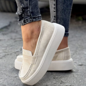 Lekkie trampki SLIP ON MAREA JASNY BEŻ skóra naturalna
