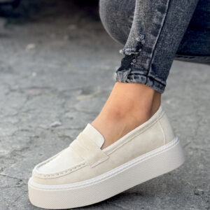 Lekkie trampki SLIP ON MAREA JASNY BEŻ skóra naturalna
