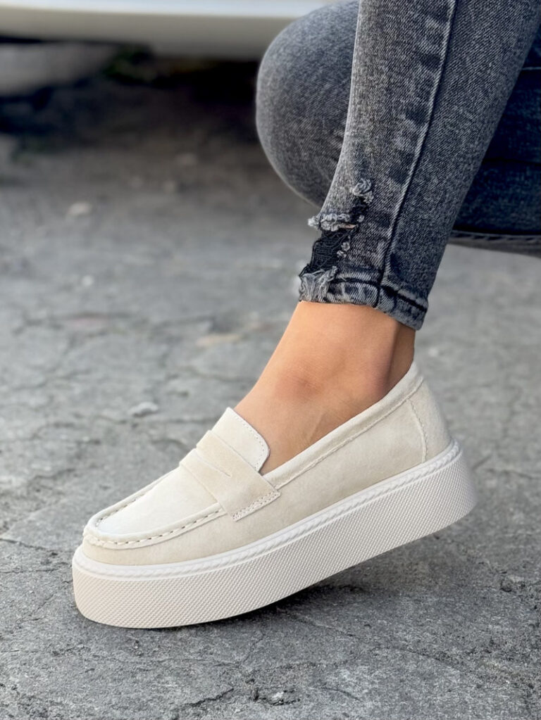 Lekkie trampki SLIP ON MAREA JASNY BEŻ skóra naturalna - obrazek 6