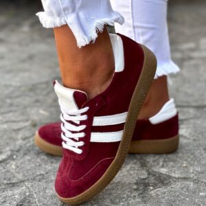 MEGA LEKKIE trampki IBIZA BURGUNDY skóra naturalna